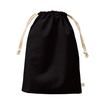 オーガニックコットンガゼット巾着（L） ブラック【シルク印刷/フルカラー熱転写】　TR-1170