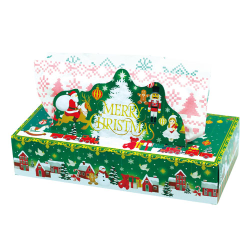 クリスマスBOXティッシュ120W　37495
