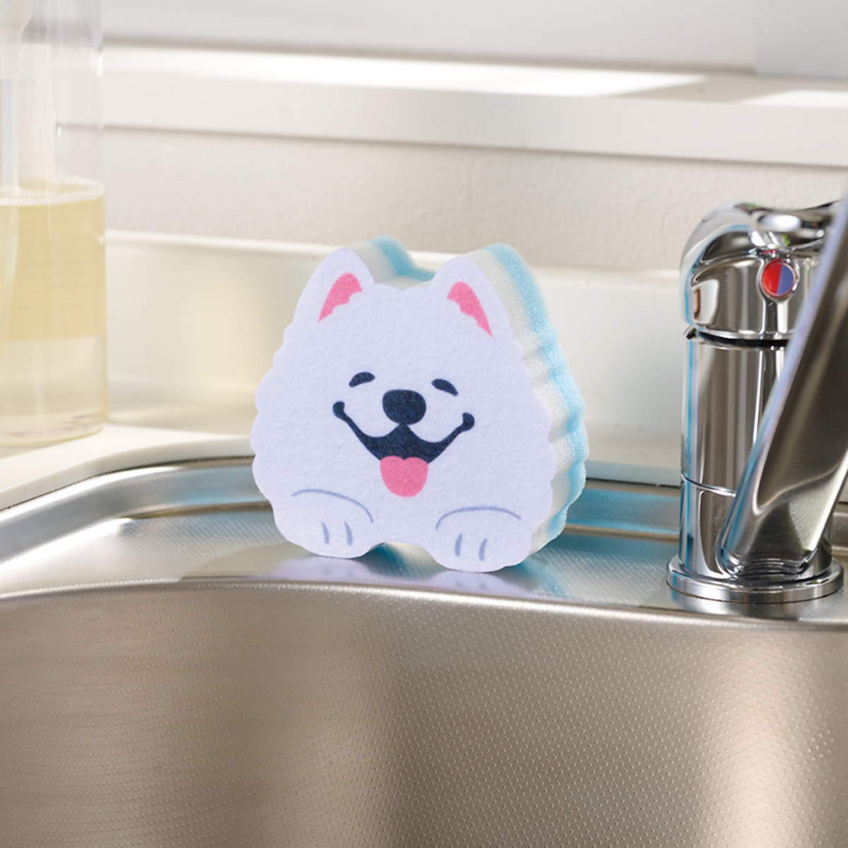笑顔があふれますように サモエドさんキッチンスポンジ　0253601