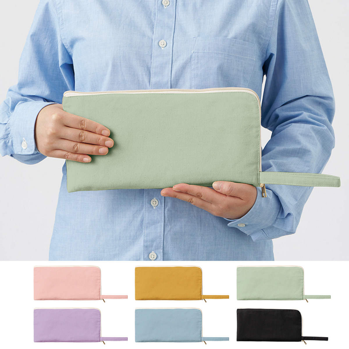 キャンバスL字ファスナーフラットポーチ（M）カラー TP-0008