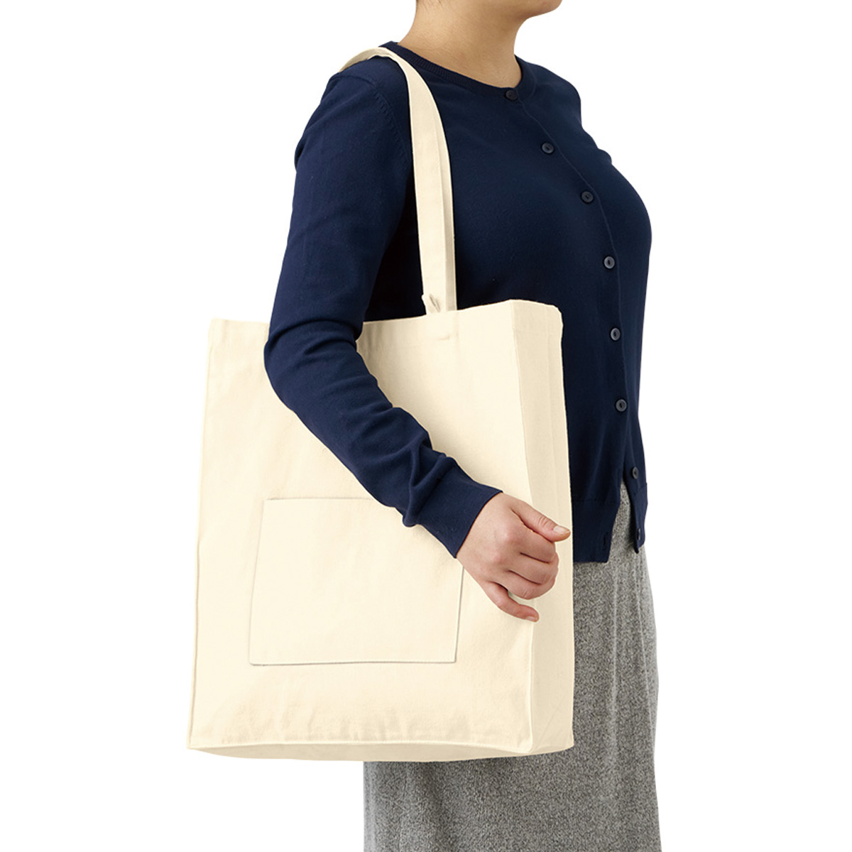 キャンバススクエアトート外ポケット付　ナチュラル TR-1344-008