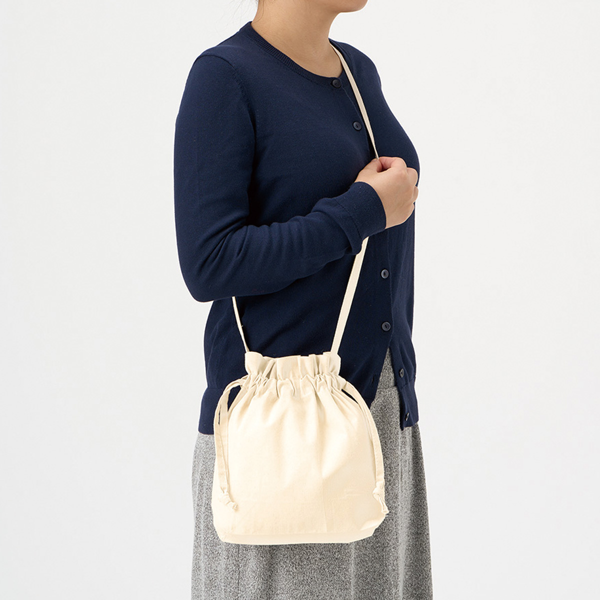 オーガニック厚手コットン巾着ショルダーバッグ　ナチュラル TR-1300-008