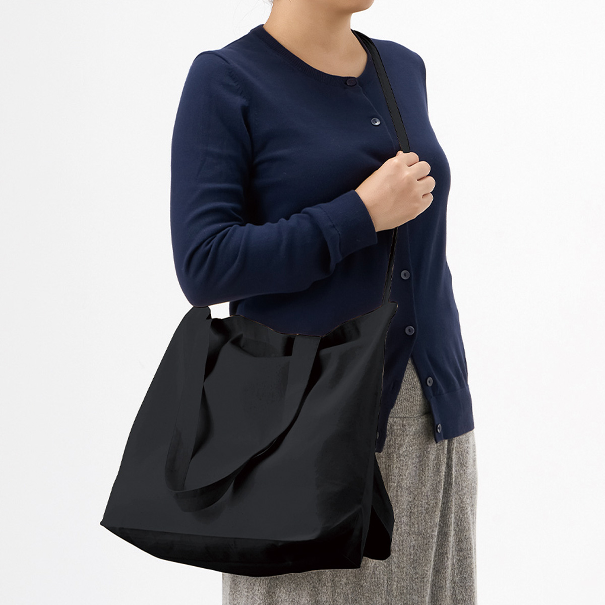 オーガニック厚手コットン紐リボントート　ブラック TR-1304-009