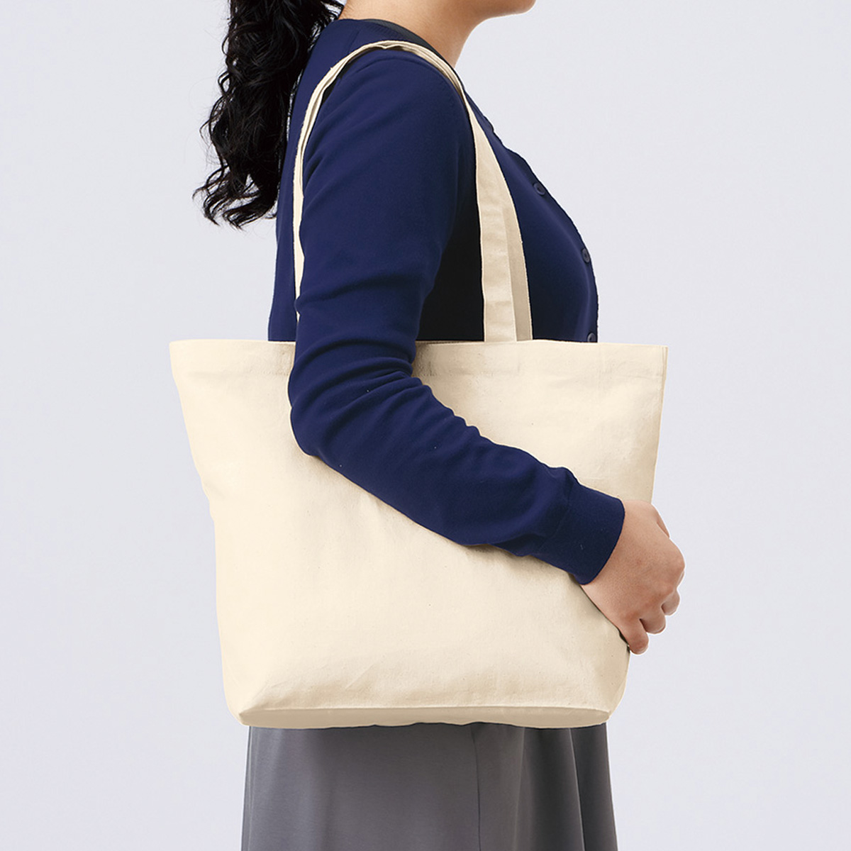 厚手コットンベーシックトート（M）ワイド　ナチュラル TR-1378-008