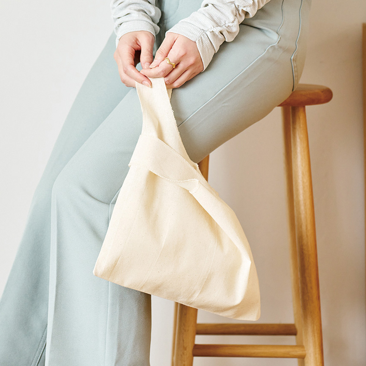 厚手コットンフラットミニマルシェバッグ　ナチュラル TR-1339-008