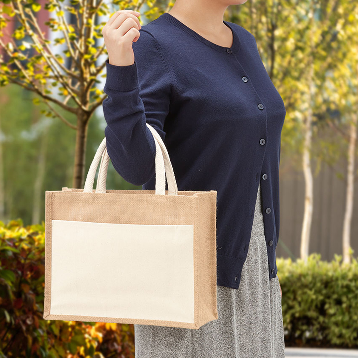 ジュート＆キャンバスポケットトート（M）　ナチュラル TR-1215-008