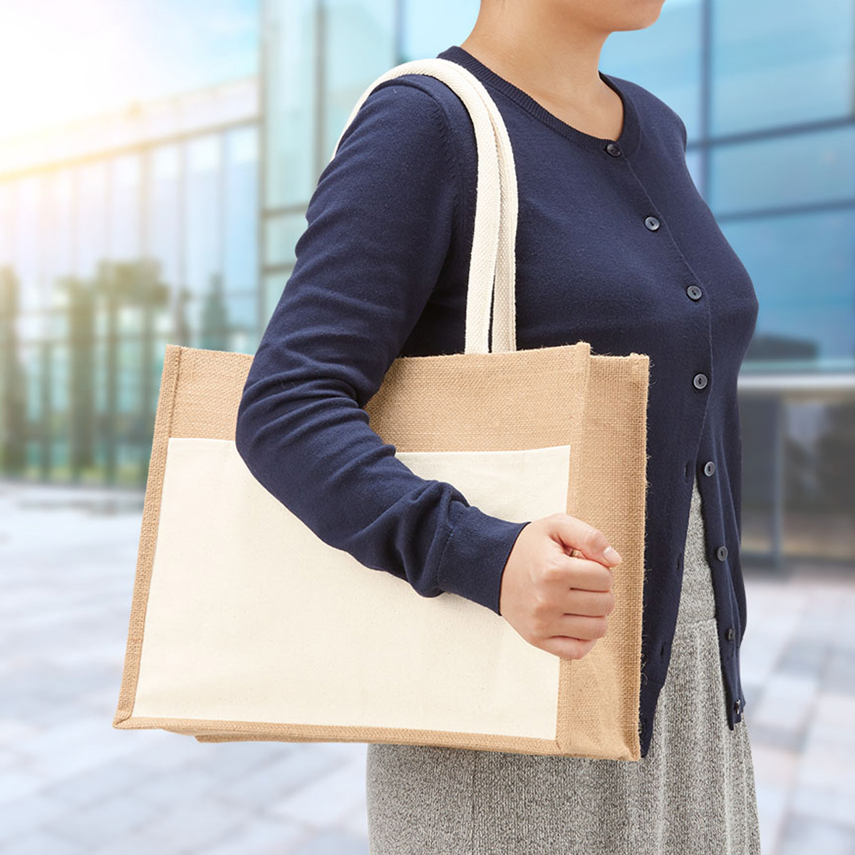 ジュート＆キャンバスポケットトート（L）　ナチュラル TR-1216-008