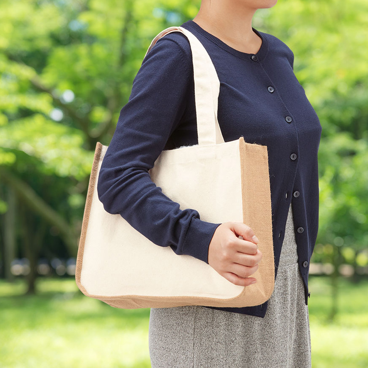 ジュート＆キャンバスコンビトート（M）　ナチュラル TR-1218-008