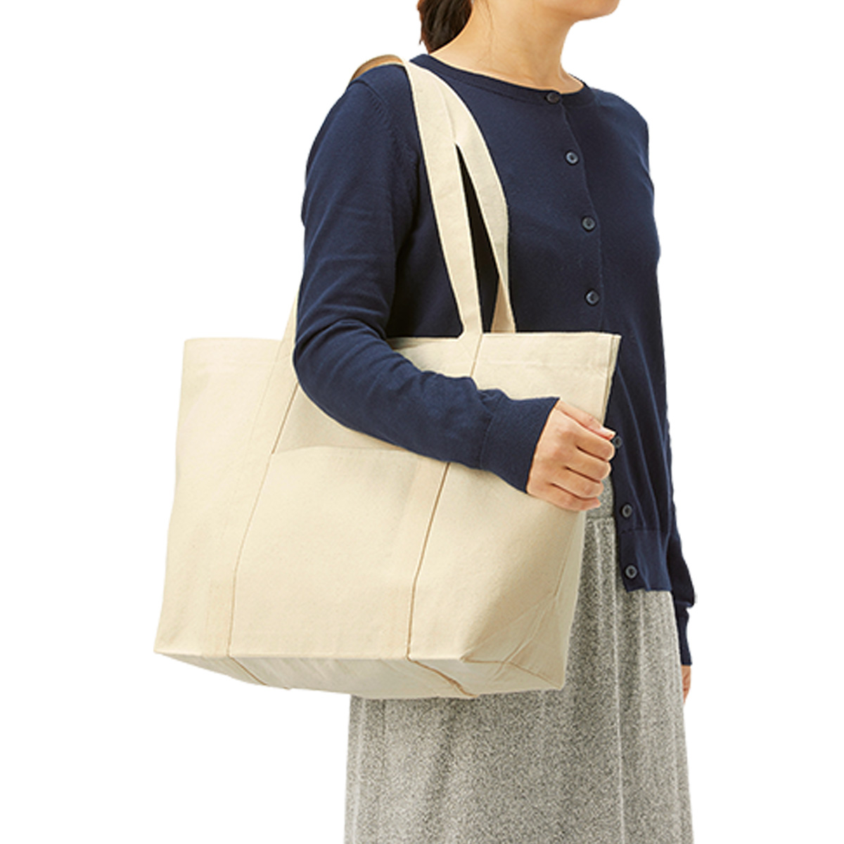 キャンバスビッグトート　仕切りポケット付　ナチュラル TR-1112-008