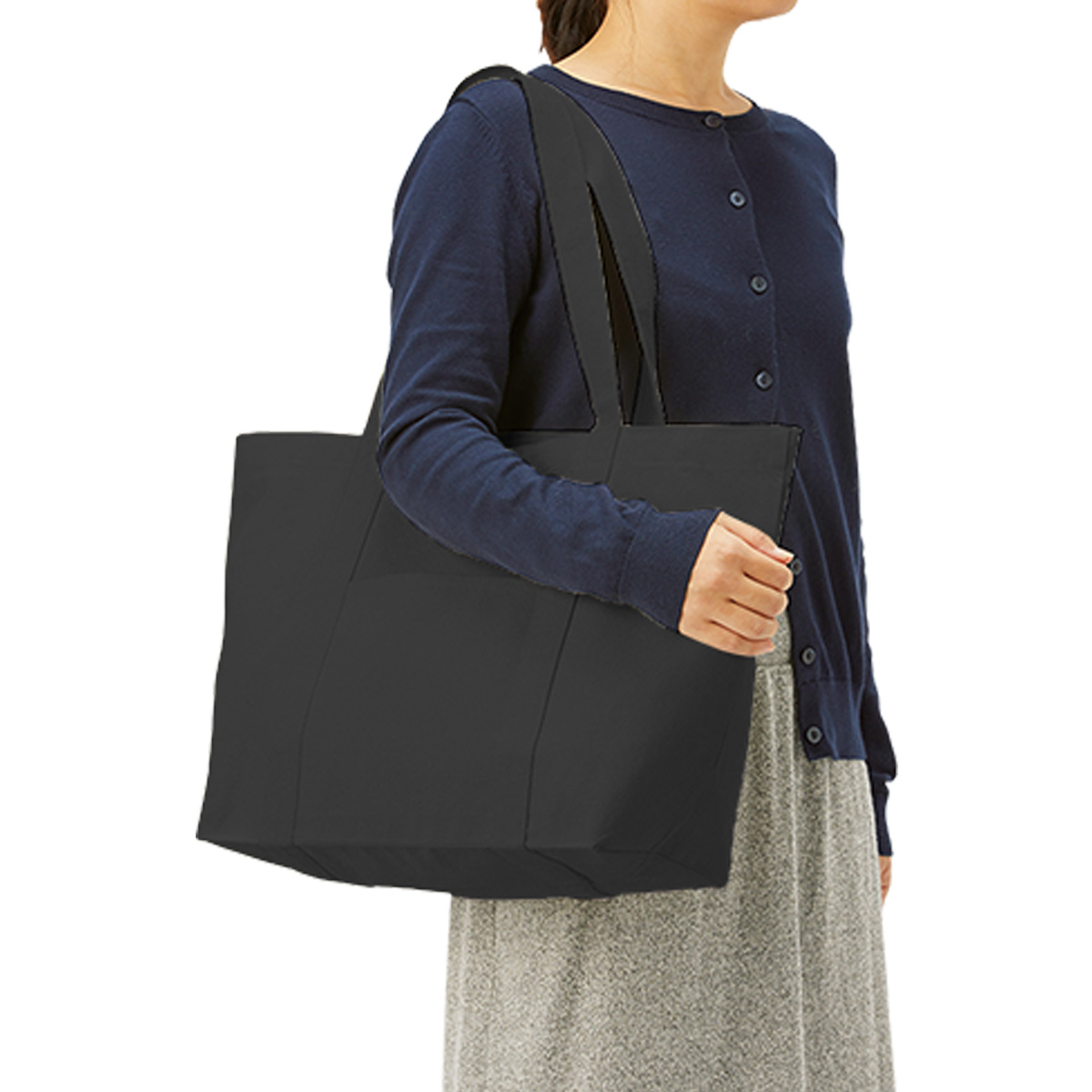 キャンバスビッグトート　仕切りポケット付　ブラック TR-1112-009