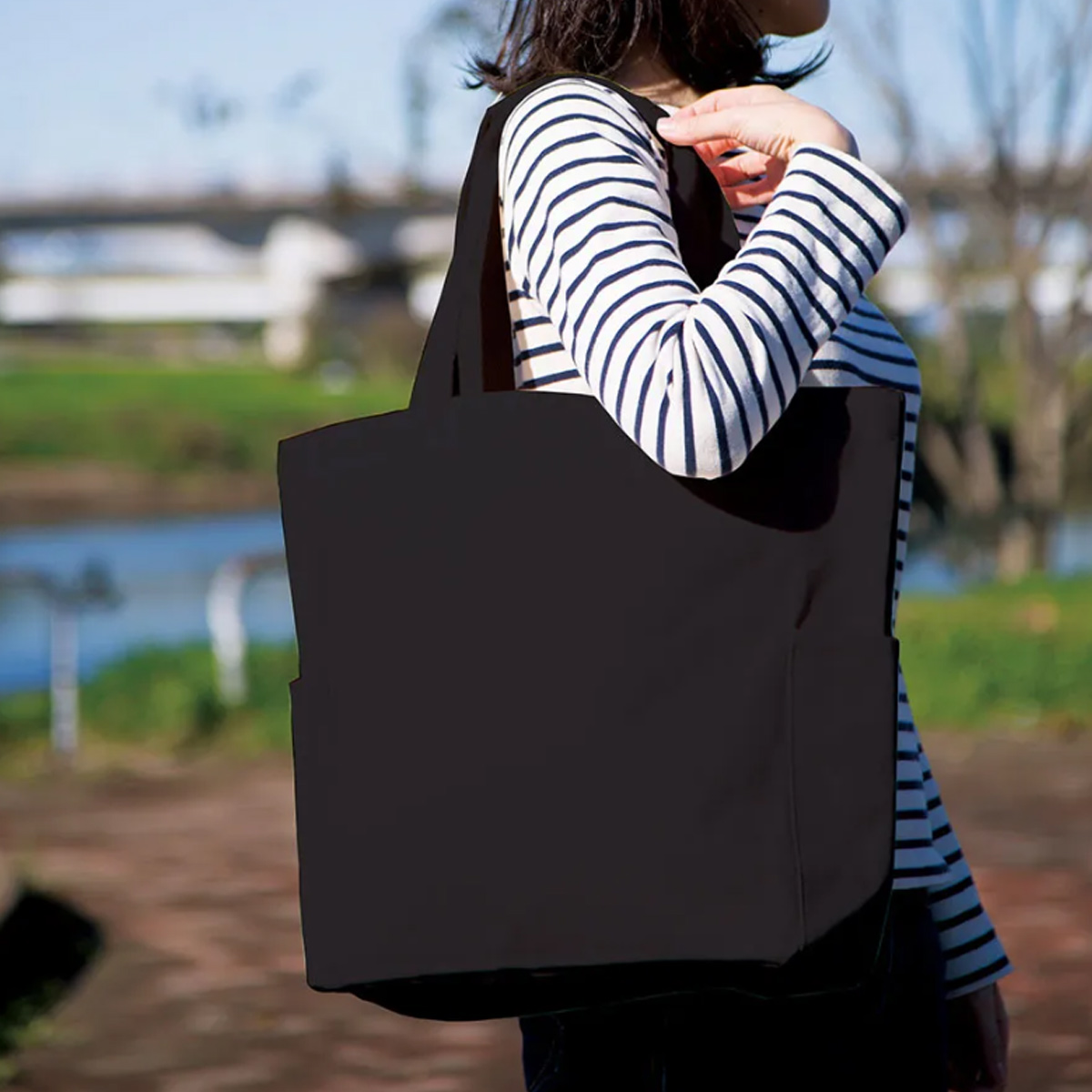 厚手キャンバスマルチトート ナチュラル【エコマーク付き】ナイトブラック　TR-0472