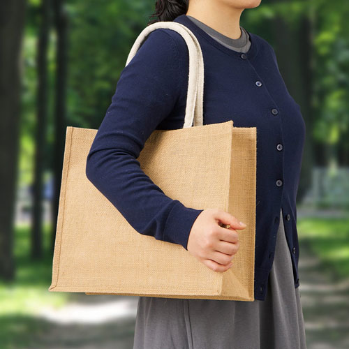 ジュートスクエアトート（ML）ワイド　ナチュラルベージュ TR-1399-028