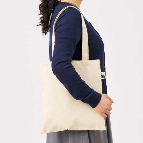 フェアトレードコットンカジュアルフラットバッグ（M）　ナチュラル TR-1400-008