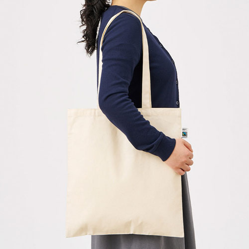 フェアトレードコットンカジュアルフラットバッグ（L）　ナチュラル TR-1401-008